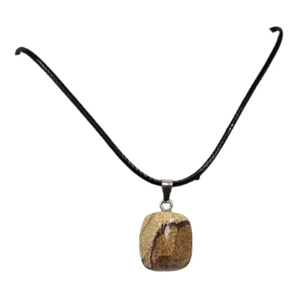 Picture Stone Natural Stone Cube Necklace with 18in Black Chain SN14 - Picture 2 of 4